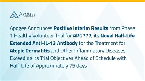 Apogee Therapeutics Reports Positive Data From Phase 1 Study .